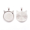 Alloy Kitten Ears Pendant Cabochon Settings X-PALLOY-WH0049-04AS-1