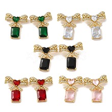 Rack Plating Real 18K Gold Plated Brass Bowknot with Rectangle Dangle Stud Earrings EJEW-B034-10G
