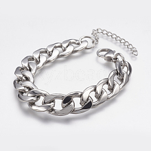 Tarnish Resistant Men's 304 Stainless Steel Curb Chain Bracelets STAS-I075-49B