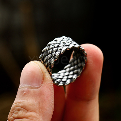 Knitted Textured 304 Stainless Steel Finger Rings FS-WG9203F-10-1
