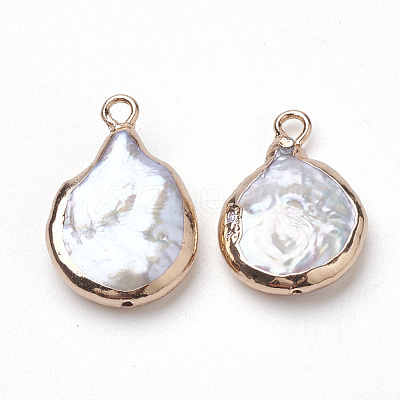 Electroplate Natural Baroque Pearl Keshi Pearl Pendants X-PEAR-Q008-08G-1