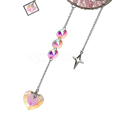 Flower Moon Metal & Natural Rose Quartz Chips Hanging Suncatcher GG-CBAB970-03A-1