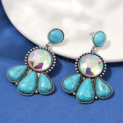 Alloy Synthetic Turquoise Dangle Stud Earrings EJEW-U053-04A-AS-1