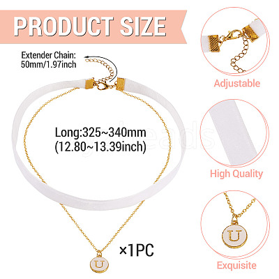Alloy Enamel Letter Pendant Single Face White Velvet Ribbon & Brass Chain Double Layered Choker Necklaces NJEW-TAC0036-1