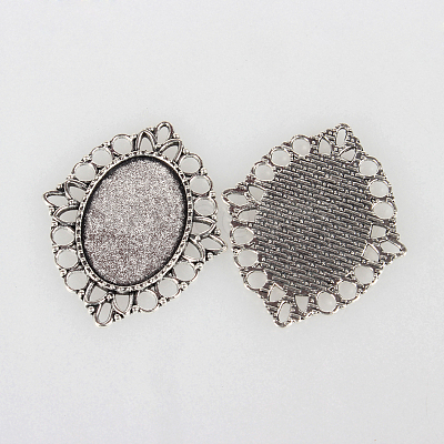 Tibetan Style Alloy Pendant Cabochon Settings TIBEP-N003-27AS-1