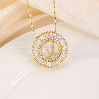 Brass Pave Clear Cubic Zirconia Ring with Letter Pendant Box Chain Necklaces FS-WG44D8C-22-1