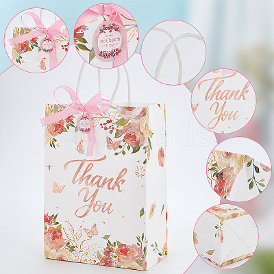 12Pcs 4 Colors Mother's Day Theme Flower Print Paper Handle Bags CARB-DR0001-01-1