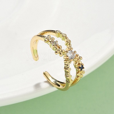 Brass Micro Pave Cubic Zirconia Cuff Rings RJEW-V009-09G-1