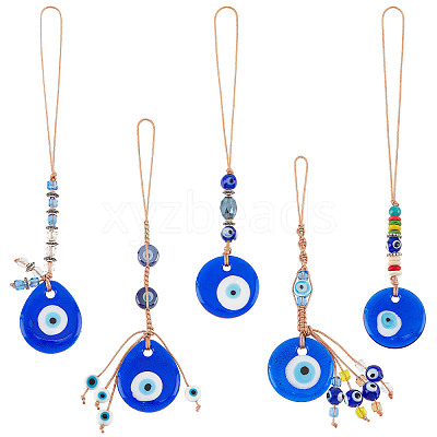5Pcs 5 Style Handmade Glass Evil Eye Pendant Decorations HJEW-PH0001-47-1