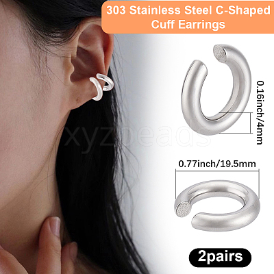2 Pairs 303 Stainless Steel Cuff Earrings EJEW-BBC0002-25P-1