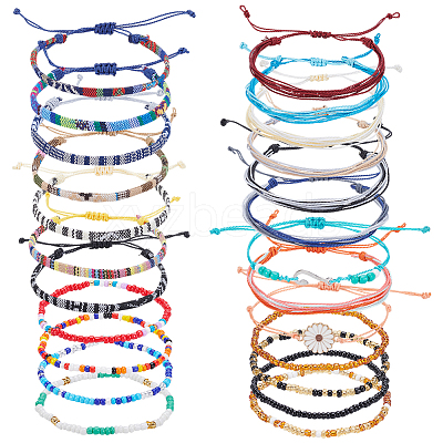 24Pcs 1Bag Cord Braided Bracelets & Glass Seed Beads Braided Bead Bracelets BJEW-UN0002-03-1