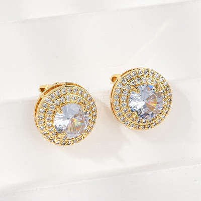 Brass Micro Pave Clear Cubic Zirconia Clip-on Earrings X-EJEW-H154-11B-G-1