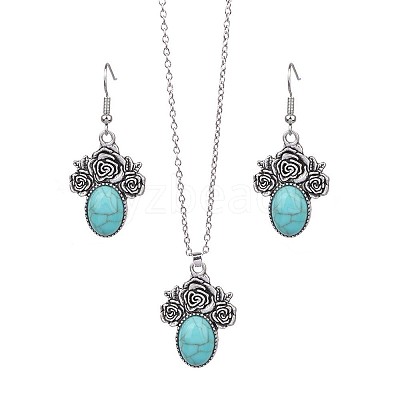 Bohemian Style Alloy & Synthetic Turquoise Pendant Necklaces & Dangle Earrings Sets WG2E1B4-03-1