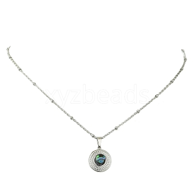 304 Stainless Steel Natural Paua Shell Pendant Satellite Chain Necklaces NJEW-JN06446-02-1
