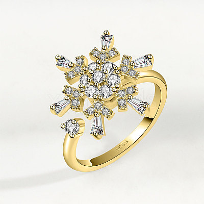 Snowflake 925 Sterling Silver Micro Pave Clear Cubic Zirconia Cuff Spinner Rings WG86A07-02-1
