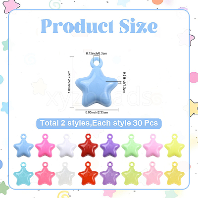 60Pcs 2 Styles Acrylic Pendants MACR-YW0004-75-1