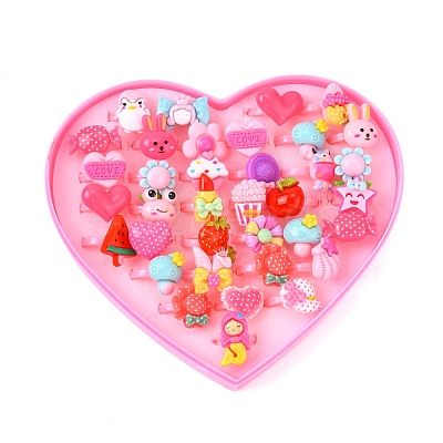 Cute Mixed Shape Acrylic Kid's Cuff Rings RJEW-R130-02-B-1