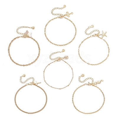 6Pcs 6 Styles Ocean Theme 304 Stainless Steel Chain Bracelet Sets with Charms for Women BJEW-JB12448-1