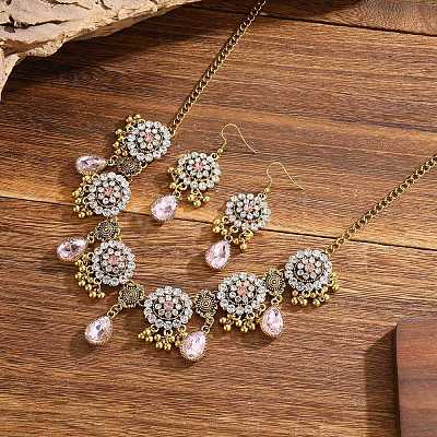 Alloy Rhinestone Bib Necklaces & Dangle Earrings Sets FS-WG6751B-05-1