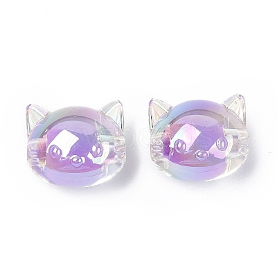 UV Plating Rainbow Iridescent Acrylic Beads X-OACR-H015-05-1