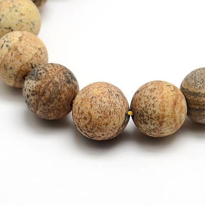 Frosted Natural Picture Jasper Round Bead Strands G-M064-12mm-05-1