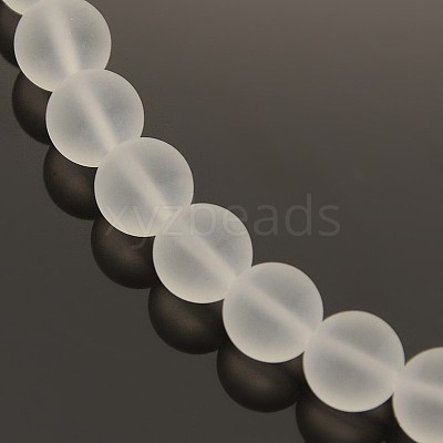 Frosted Transparent Round Glass Beads Strands FGLA-P002-8mm-03-1