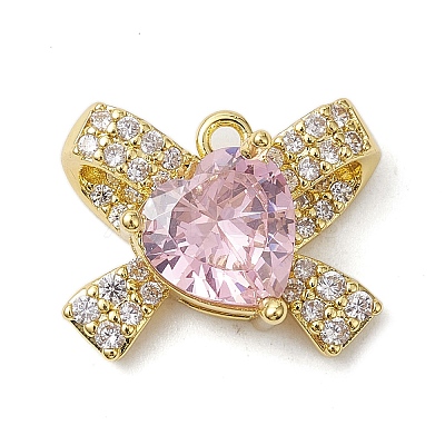 Rack Plating Brass Micro Pave Pink Cubic Zirconia Pendants KK-H463-10G-02-1