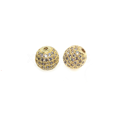 CZ Brass Micro Pave Grade AAA Clear Color Cubic Zirconia Round Beads KK-O065-8mm-05G-NR-1