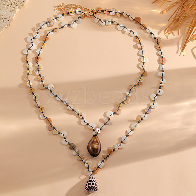 Natural Shell Pendant Double Layer Necklaces for Women WG62FB0-01-1