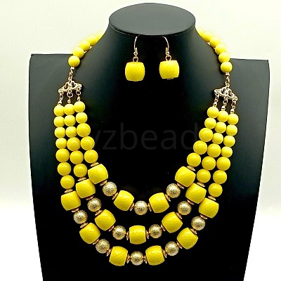 Acrylic Round Beaded Multilayer Necklaces & Dangle Earrings Sets FS-WG7ABDD-02-1