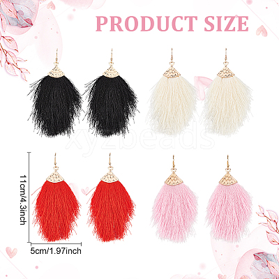 4 Pairs 4 Colors Polyester Tassel Dangle Earrings EJEW-AN0002-13-1