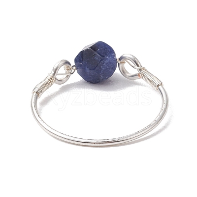 Faceted Round Natural Rose Quartz & Amethyst & Fluorite & Carnelian & Sodalite Beads Finger Rings RJEW-JR00792-1