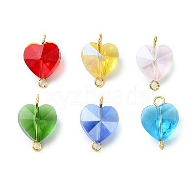 6pcs 6 Colors Glass Heart Connector Charms PALLOY-JF03072-1