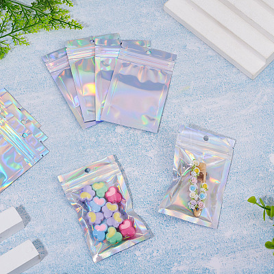 60Pcs Rectangle Zip Top Plastic Glitter Holographic Bags OPP-TA0001-23-1