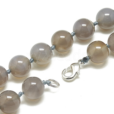 Natural Grey Agate Beaded Necklaces NJEW-S404-17-1