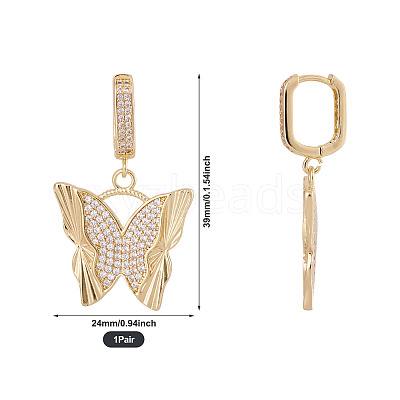 1Pair Brass Clear Cubic Zirconia Butterfly Hoop Earrings EJEW-TA0008-58-1
