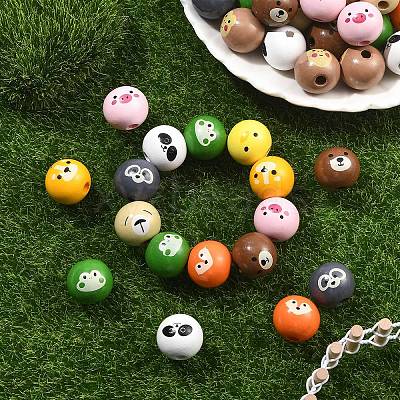 100Pcs 10 Styles Animal Themes Printed Wood European Beads WOOD-YW0001-87-1