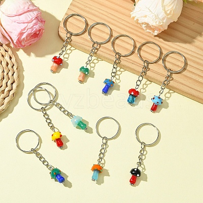 10Pcs Lampwork Mushroom Pendant Keychain KEYC-FS00021-1
