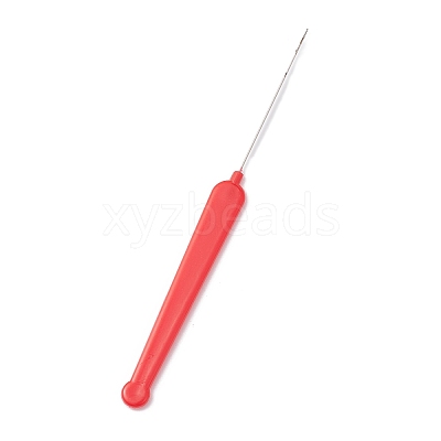 (Defective Closeout Sale: Rusting)Platinum Tone Plastic Handle Iron Crochet Hooks Needles TOOL-XCP0001-82-1