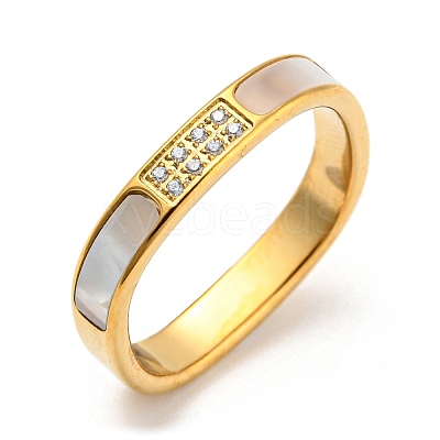 Ion Plating(IP) 304 Stainless Steel Rectangle Finger Ring RJEW-C059-01G-1