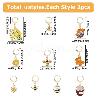 20Pcs 10 Styles Bees Alloy Enamel Pendant Locking Stitch Markers HJEW-HS00071-1