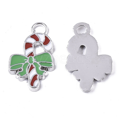 Alloy Candy Cane Enamel Pendants X-ENAM-R041-53-1