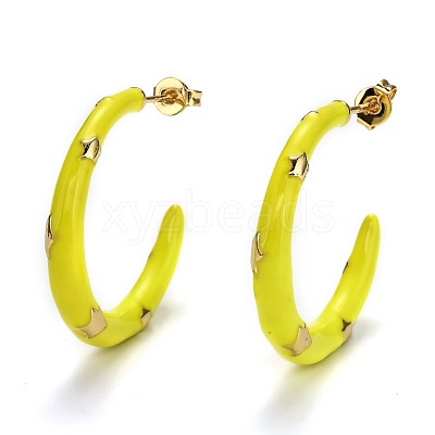 Brass Enamel Half Hoop Earrings EJEW-B004-03G-1