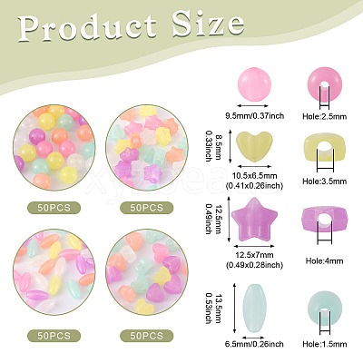 200Pcs 4 Style Luminous Acrylic Beads TACR-FS0001-02-1