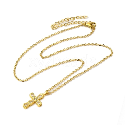 304 Stainless Steel Cubic Zirconia Pendant Necklaces NJEW-Q347-01E-1