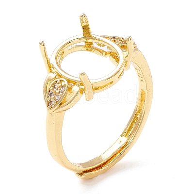 Brass Cubic Zirconia Adjustable Solitaire Ring Components KK-K266-08G-1