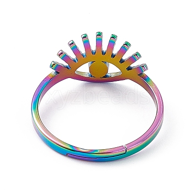 Ion Plating(IP) 201 Stainless Steel Evil Eye Adjustable Ring for Women RJEW-K238-13M-1