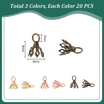 60Pcs 3 Colors Flower Brass Filigree Bead Cap Bails KK-PH0013-12-1