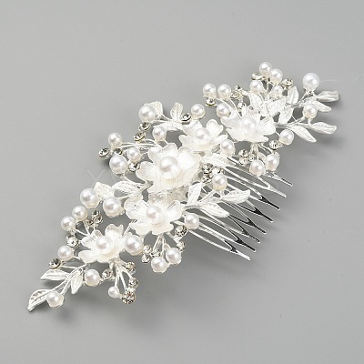 Bridal Flower Pearl Rhinestone Alloy Hair Combs MRMJ-WH0077-061S-1