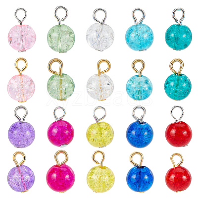 160Pcs Crackle Glass Pendants PALLOY-HY00086-1